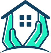 A couple of hands holding a house in their hands.