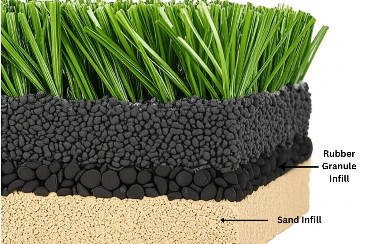 Grass Turf Rubber Granule Infill and Sand Infill Diagram
