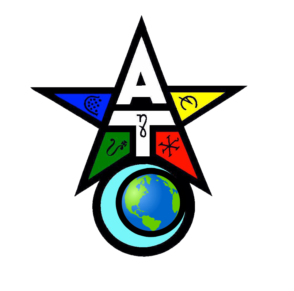 A colorful star with the letter ATC on it and a globe in the middle and a crescent moon.