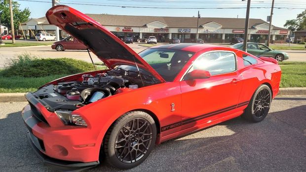 Red Shelby Mustang with hood open | Auto-Lab