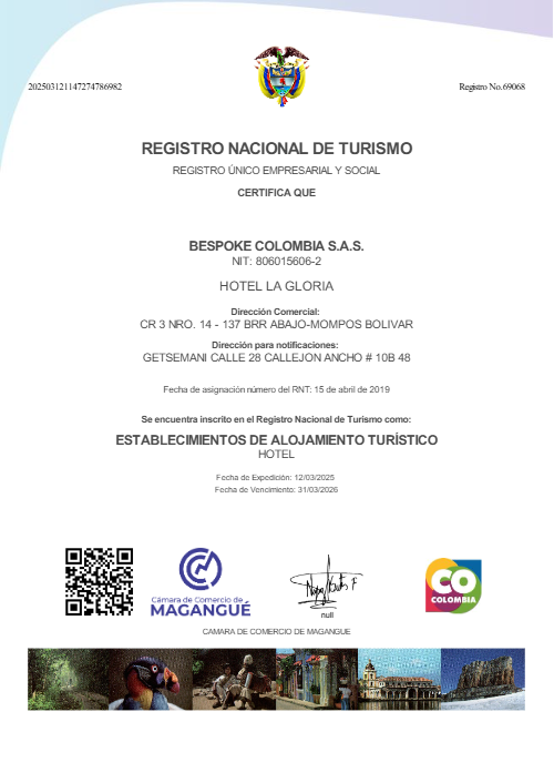 It is a certificate that says registro nacional de turismo.