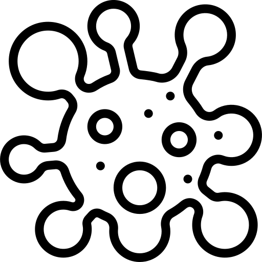 A black and white drawing of a bacteria free icon