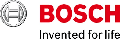 The bosch logo is red and white and says invented for life