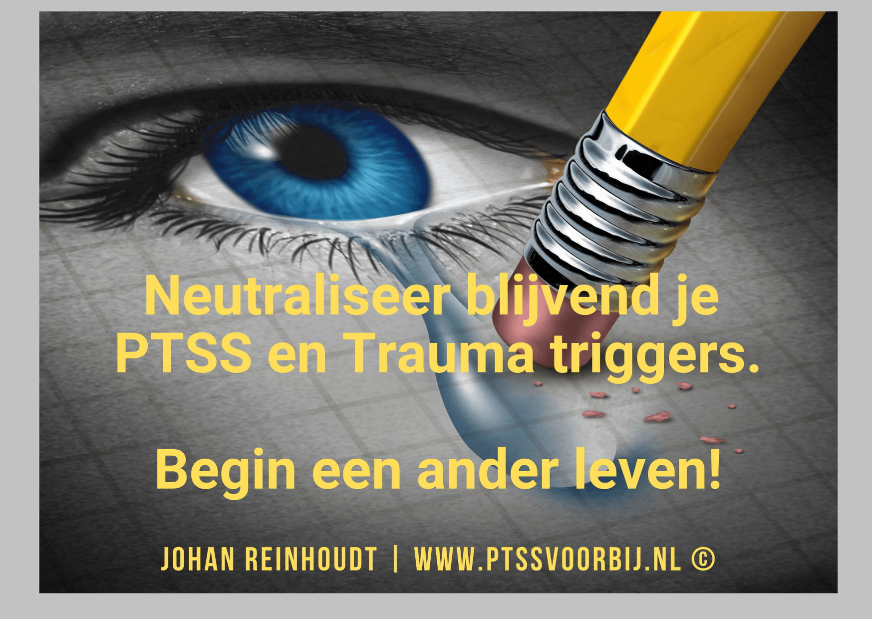 PTSS Voorbij | Blijvend herstel van PTSS-Trauma | 1-1 in de Praktijk en Online | Tranend oog waarbij de traan uitgewist wordt door neutralisatie van de PTSS en trauma triggers