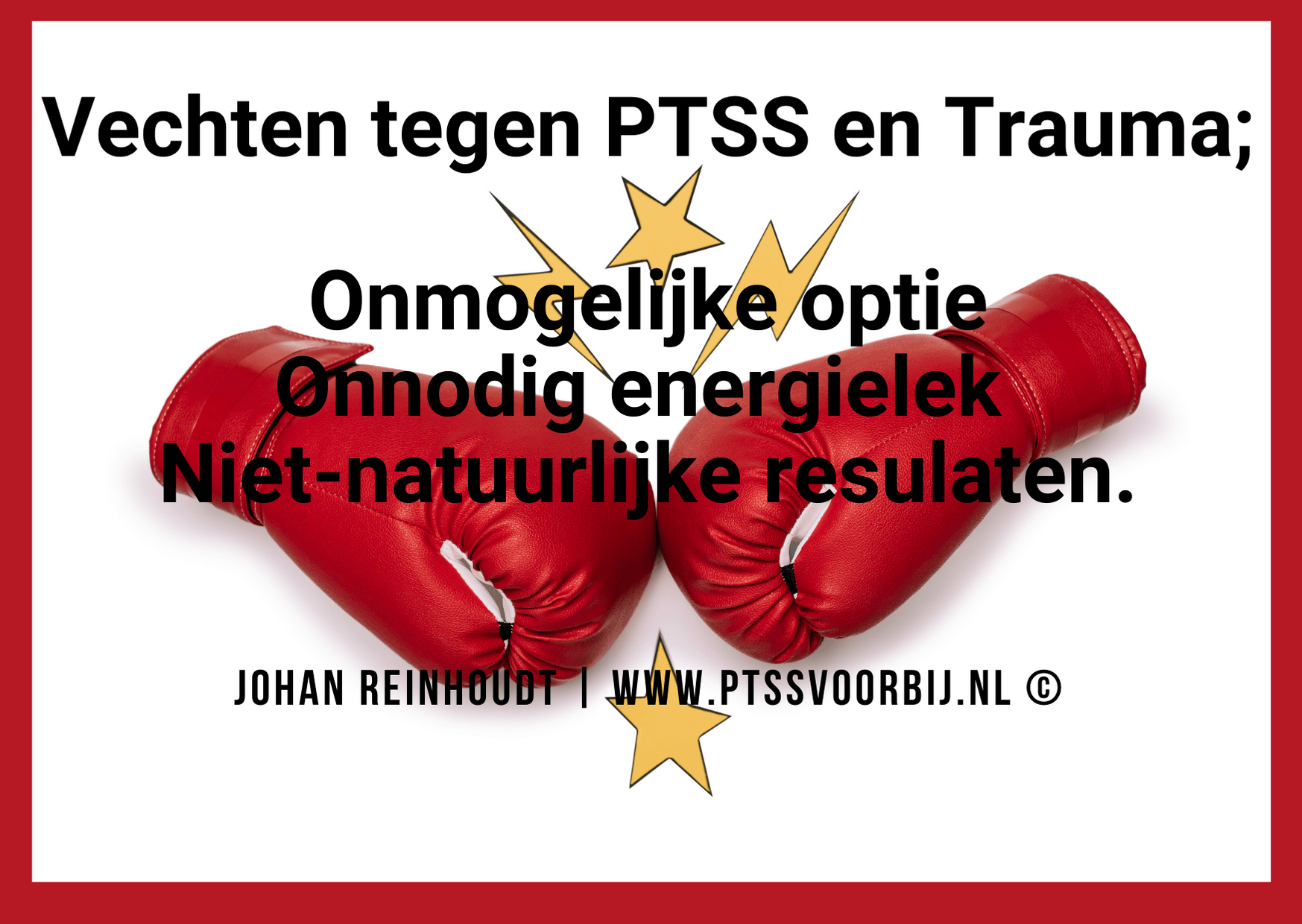 PTSS Voorbij | Blijvend herstel van PTSS-Trauma | In IJsselstein (UT) maar ook Online | Rode bokshandschoenen op een witte achtergrond - Vechten tegen trauma