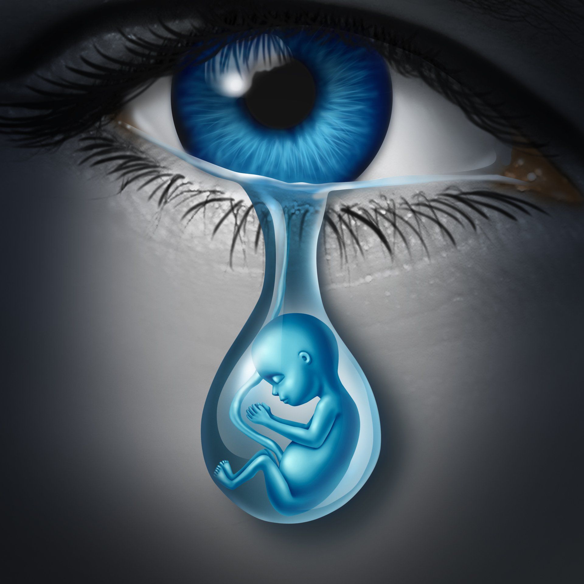 PTSS Voorbij-Blijvend herstel van PTSS en trauma-Grote traan van een vrouw na abortus en verlies van ongeboren kind