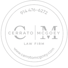 Cerrato McGoey Law Firm circular logo with phone number and website in gray text