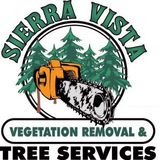 Logo for Sierra Vista Vegetation Removal & Tree Services, featuring a chainsaw and pine trees.