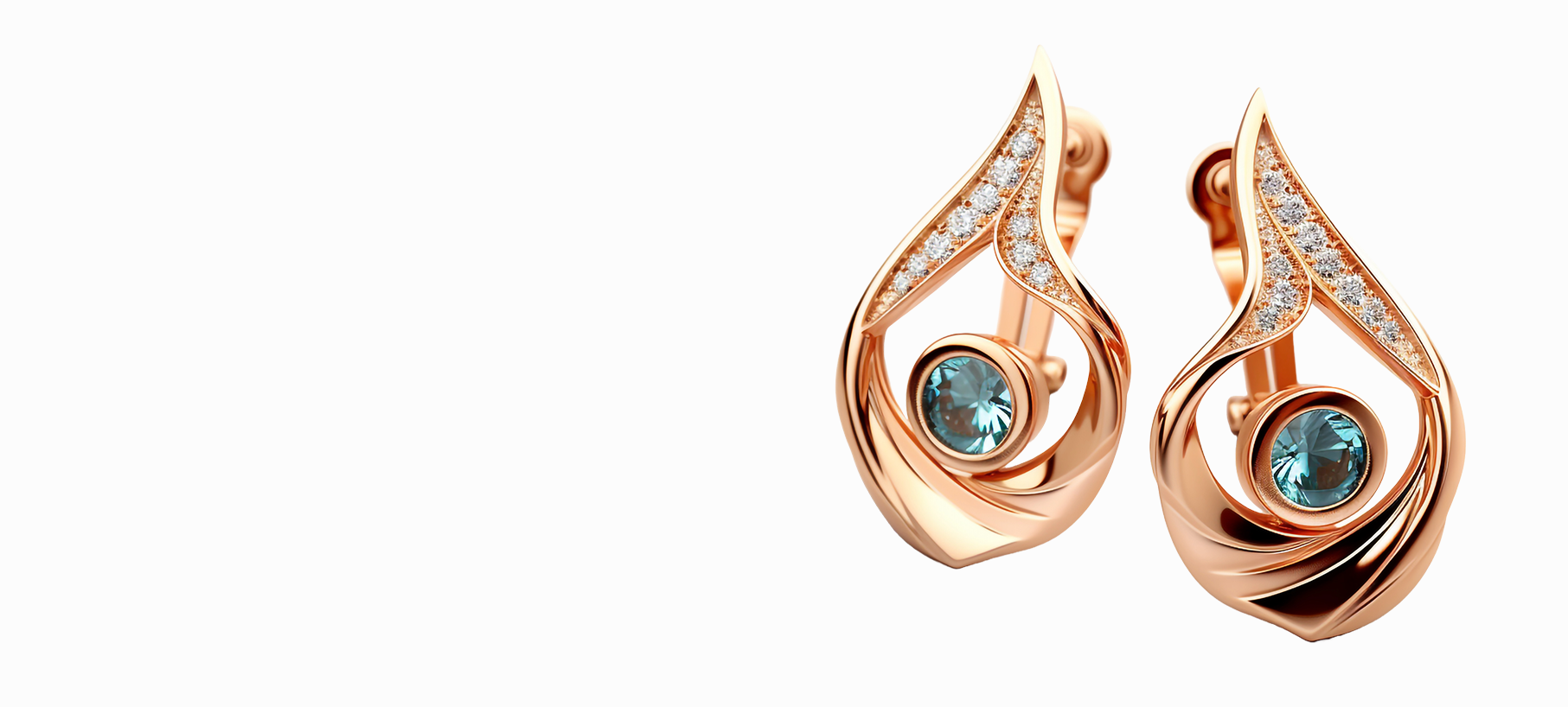 Un par de pendientes con una piedra azul y diamantes sobre fondo blanco.