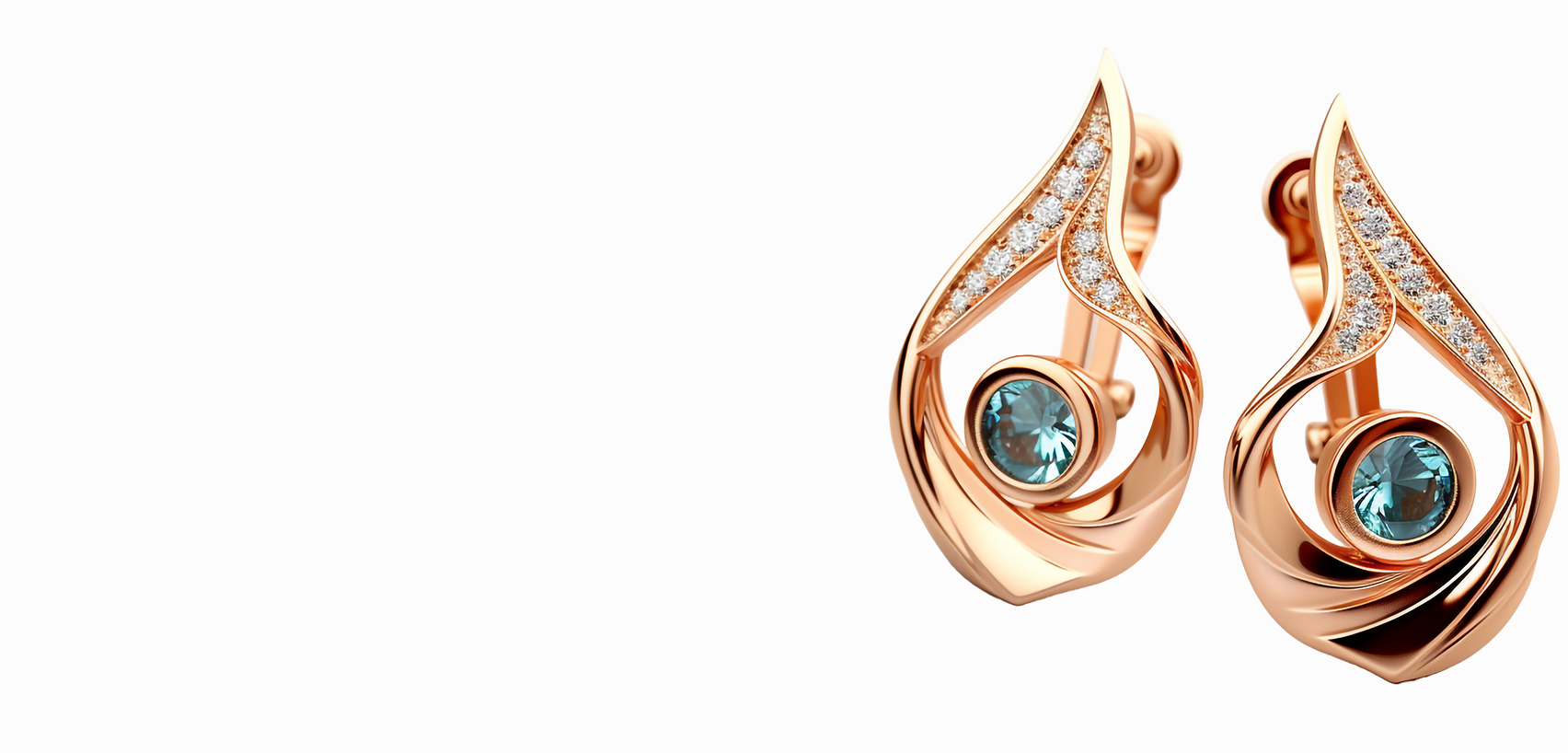 Un par de pendientes con una piedra azul y diamantes sobre fondo blanco.