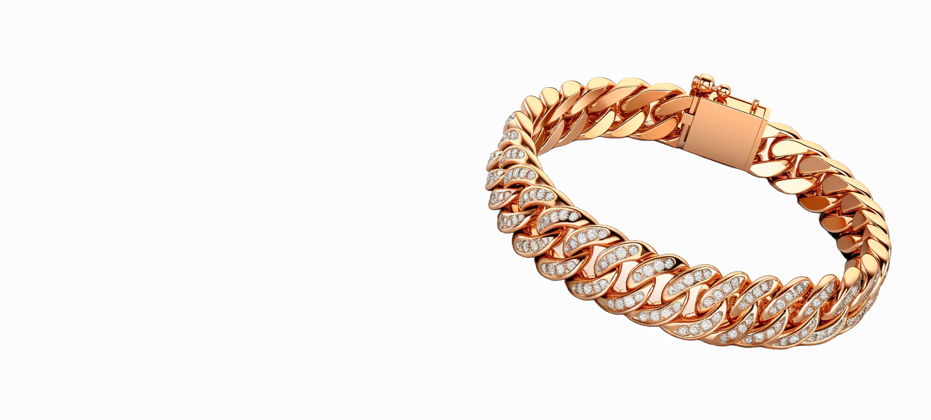 Un primer plano de una pulsera con diamantes sobre un fondo blanco.