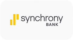 El logotipo del banco Synchrony es amarillo y negro sobre un fondo blanco.