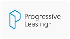 El logotipo de Progressive Leasing es un logotipo azul y blanco sobre un fondo blanco.