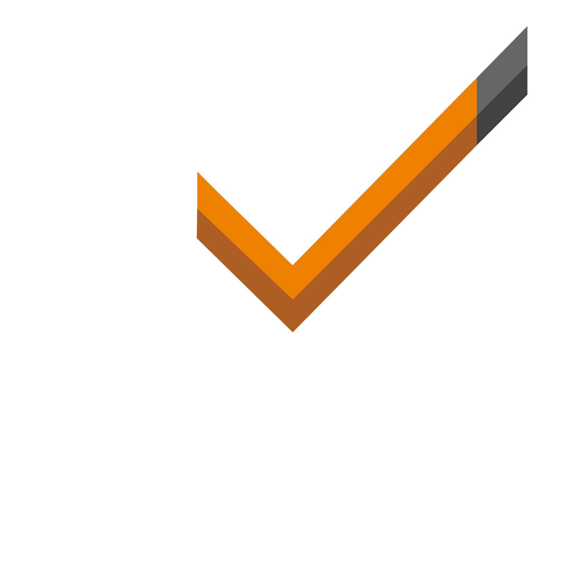 A checkmark graphic with an orange base, a brown inner highlight, and a dark grey top tip against a white background.