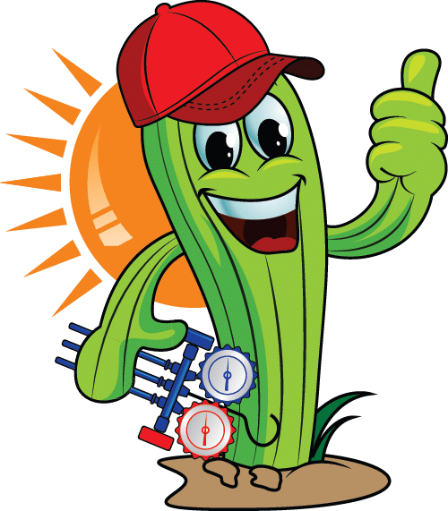 A cartoon cactus is wearing a red hat and giving a thumbs up