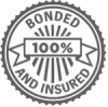 A black and white seal that says `` bonded and insured ''.
