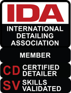 A sign that says international detailing association member cd certified detailer sv skills validated