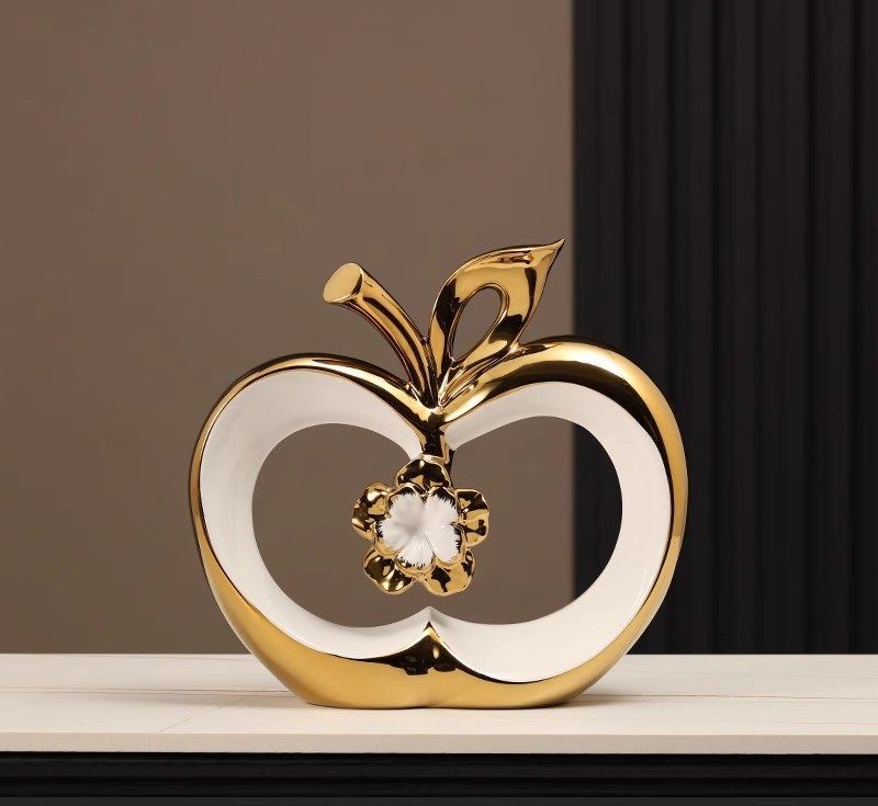 Golden Blossom Ceramic Apple Sculptures (Set of 2)