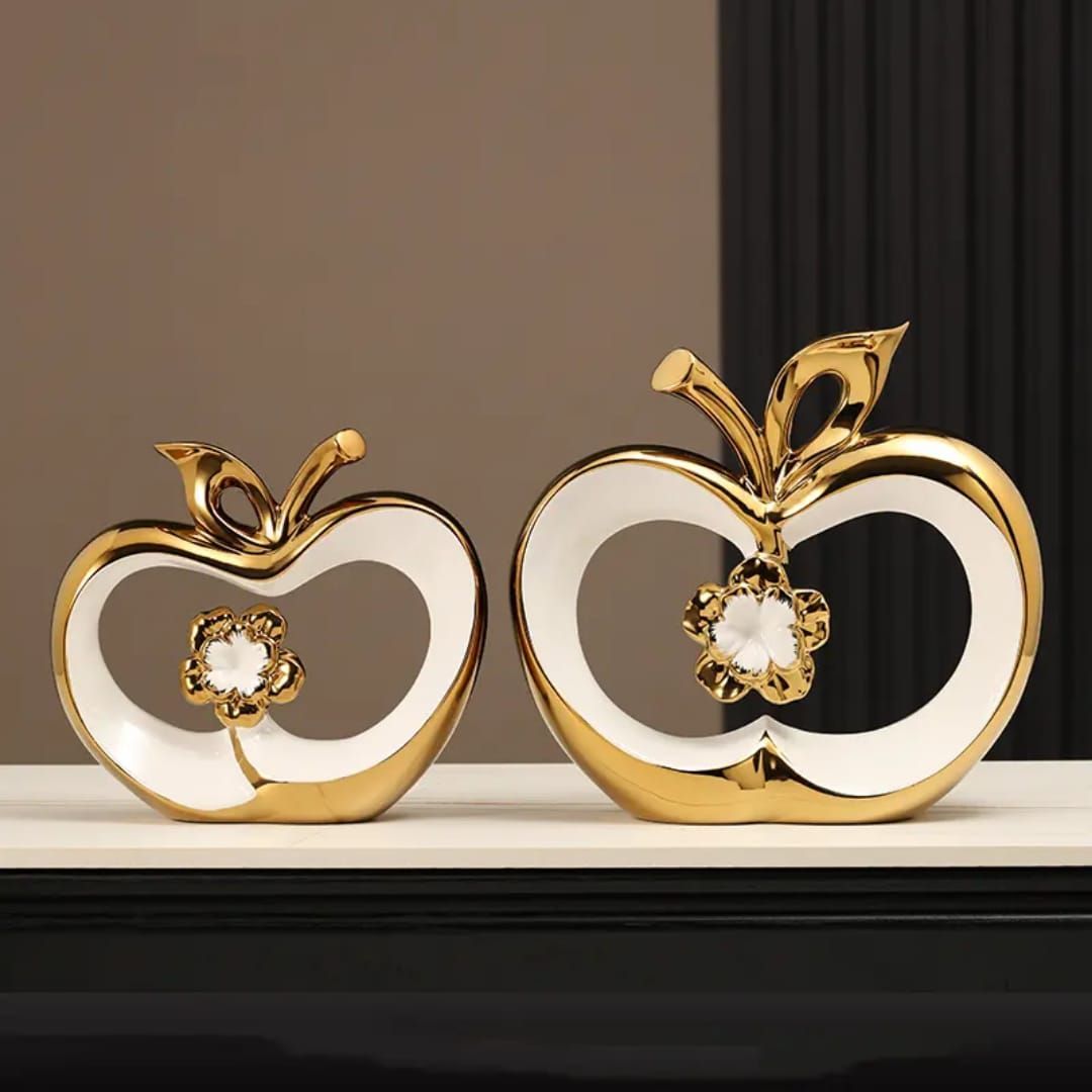 Golden Blossom Ceramic Apple Sculptures (Set of 2)