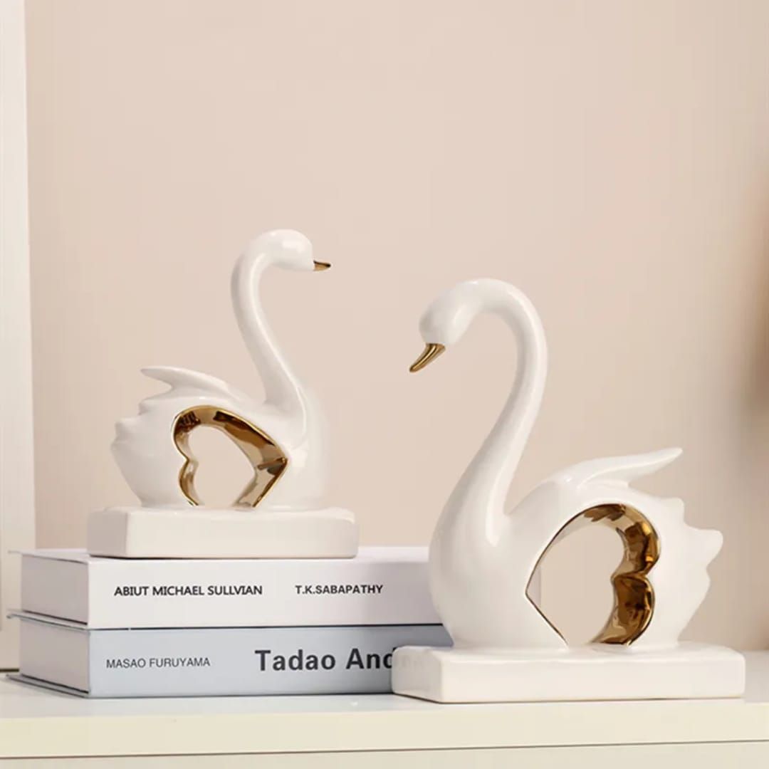 Graceful Union Modern Ceramic Swan Sculptures (Set of 2)