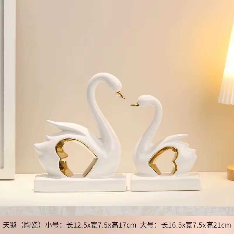 Graceful Union Modern Ceramic Swan Sculptures (Set of 2)