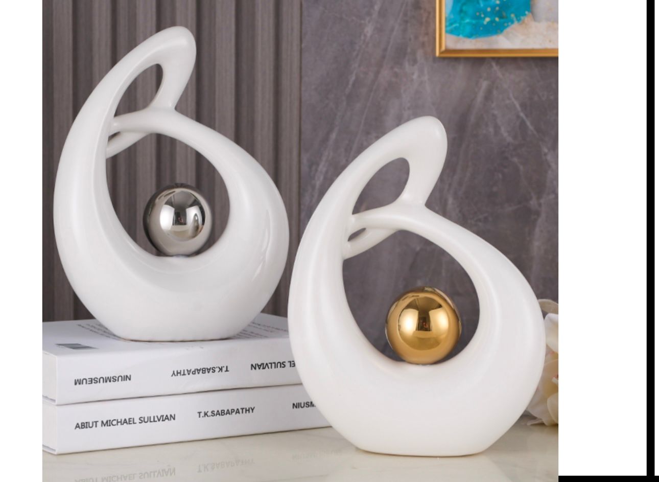 Harmony Sphere Abstract Ceramic Sculptures (Set of 2)