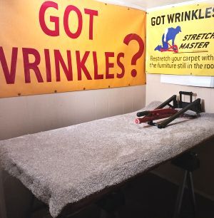A room with a sign that says got wrinkles