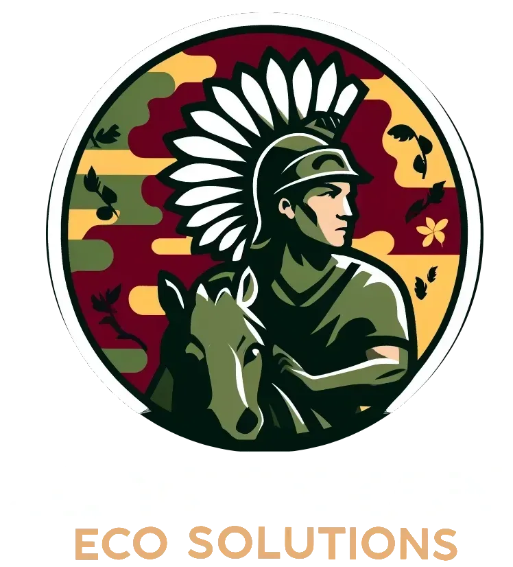 A logo for eco solutions shows a man holding a horse