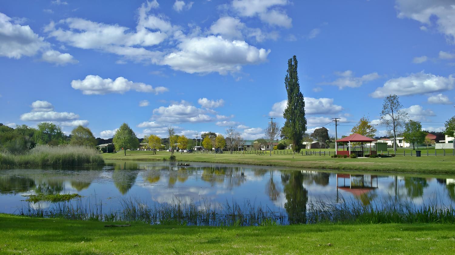 A Lake in a Park With a Blue Sky and Clouds Reflected in the Water — Shaving Sharp Knives And Tools in Stanthorpe, QLD