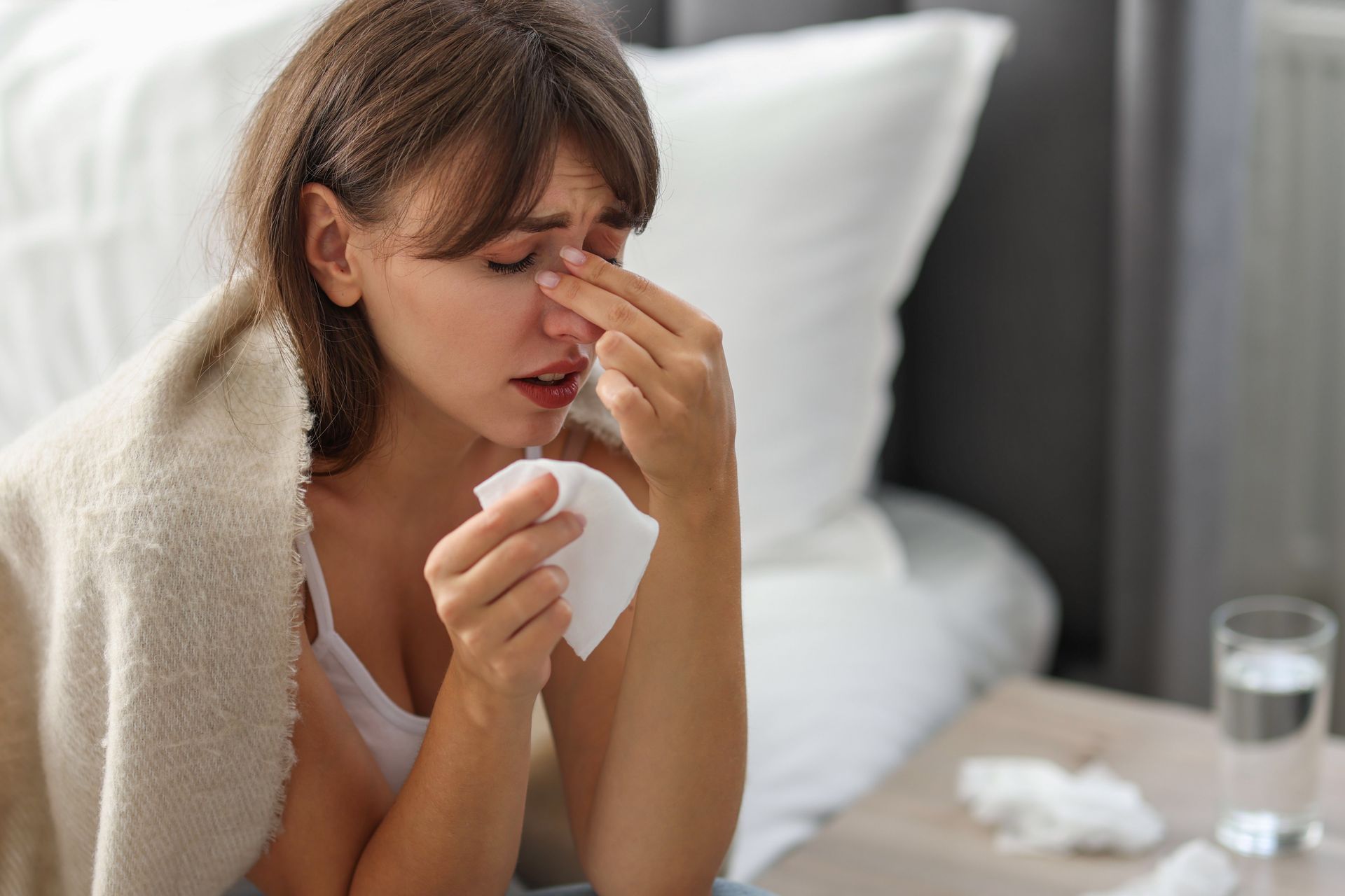 Woman sick with sinusitis