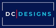 The logo for dc designs is on a blue background.