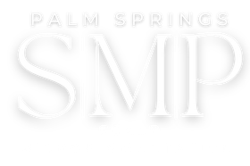 the palm springs smp logo is white on a white background .