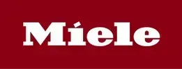 Miele logo on a red background. White text: Miele.