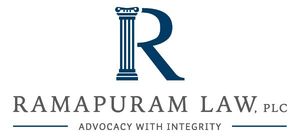Logo for Ramapuram Law, PLC, featuring a pillar and letter R, with tagline: "Advocacy with Integrity."