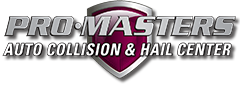 The logo for pro masters auto collision and hail center