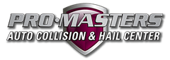 The logo for pro masters auto collision and hail center