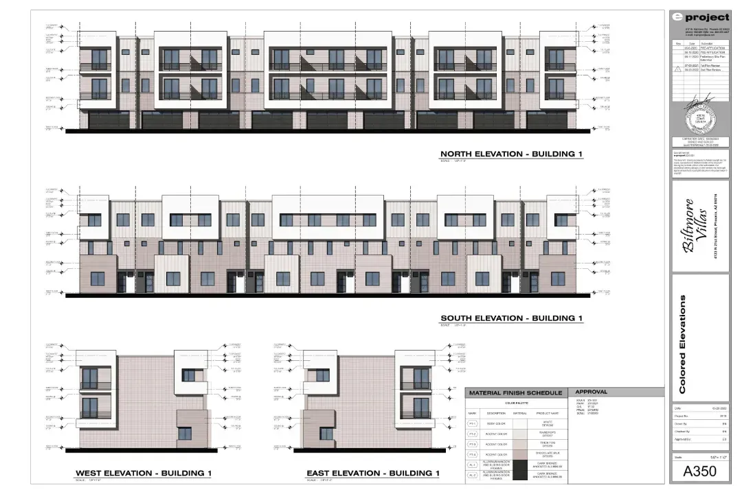 A drawing of a building with a lot of windows