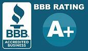 A bbb rating a+ accredited business logo on a blue background.