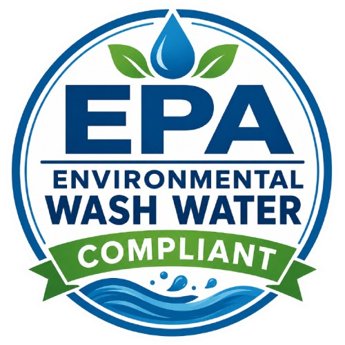 EPA Environmental Wash Water compliant circular blue-green seal logo with water droplet and leaves