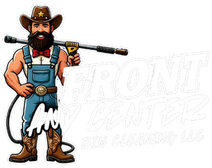 Cartoon cowboy in blue overalls holding a rifle, with a faint watermark in the background