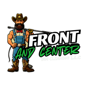 Cartoon cowboy in blue overalls holding a rifle, with a faint watermark in the background