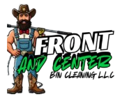 Cartoon cowboy holding a broom beside “Front and Center Bin Cleaning LLC” logo text
