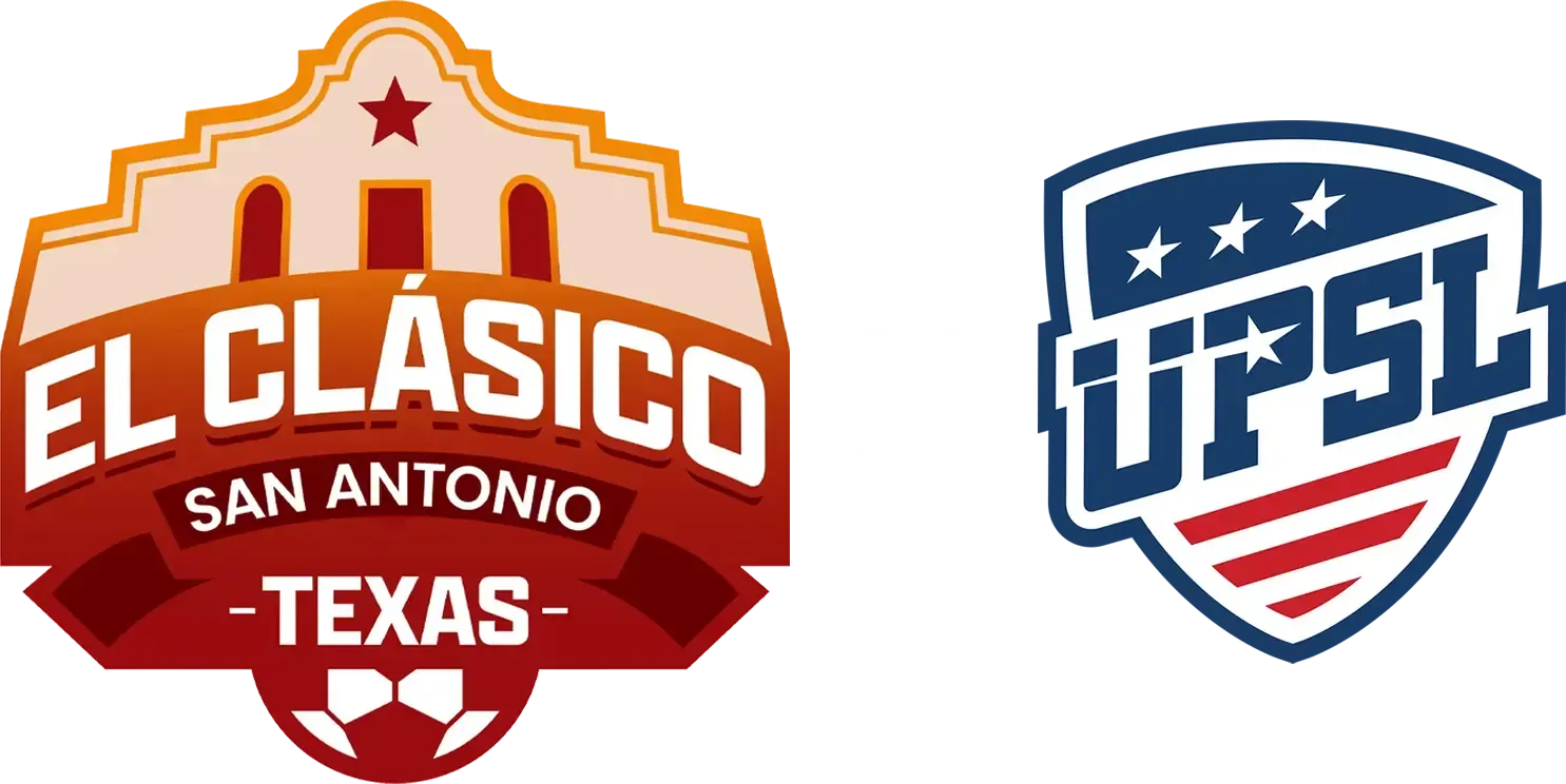 Logo of El Clásico San Antonio - Texas with mission building, star, and soccer motifs.