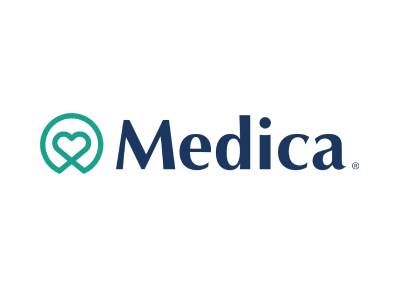 Medica logo: Teal heart inside a teal circle, with the word
