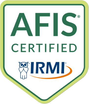 A badge that says ' afis certified irmi ' on it
