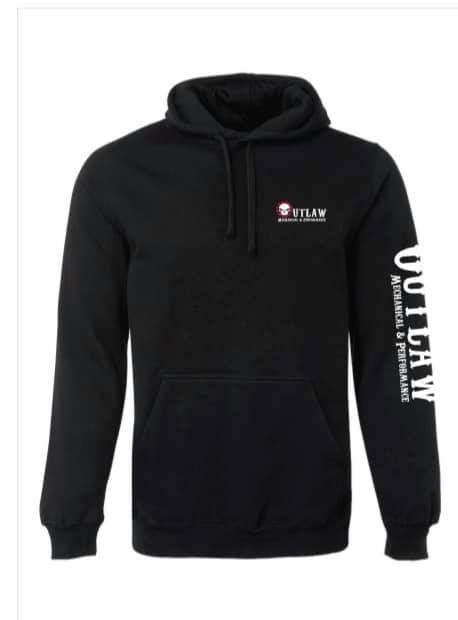 A black hoodie with the word outlaw on the sleeve — Outlaw Mechanical & Performance In Inverell, NSW