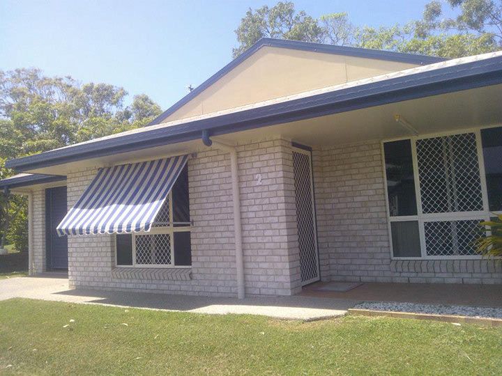 Blue And White Striped Awning - Capricorn Coast, QLD - Capcoast Glass