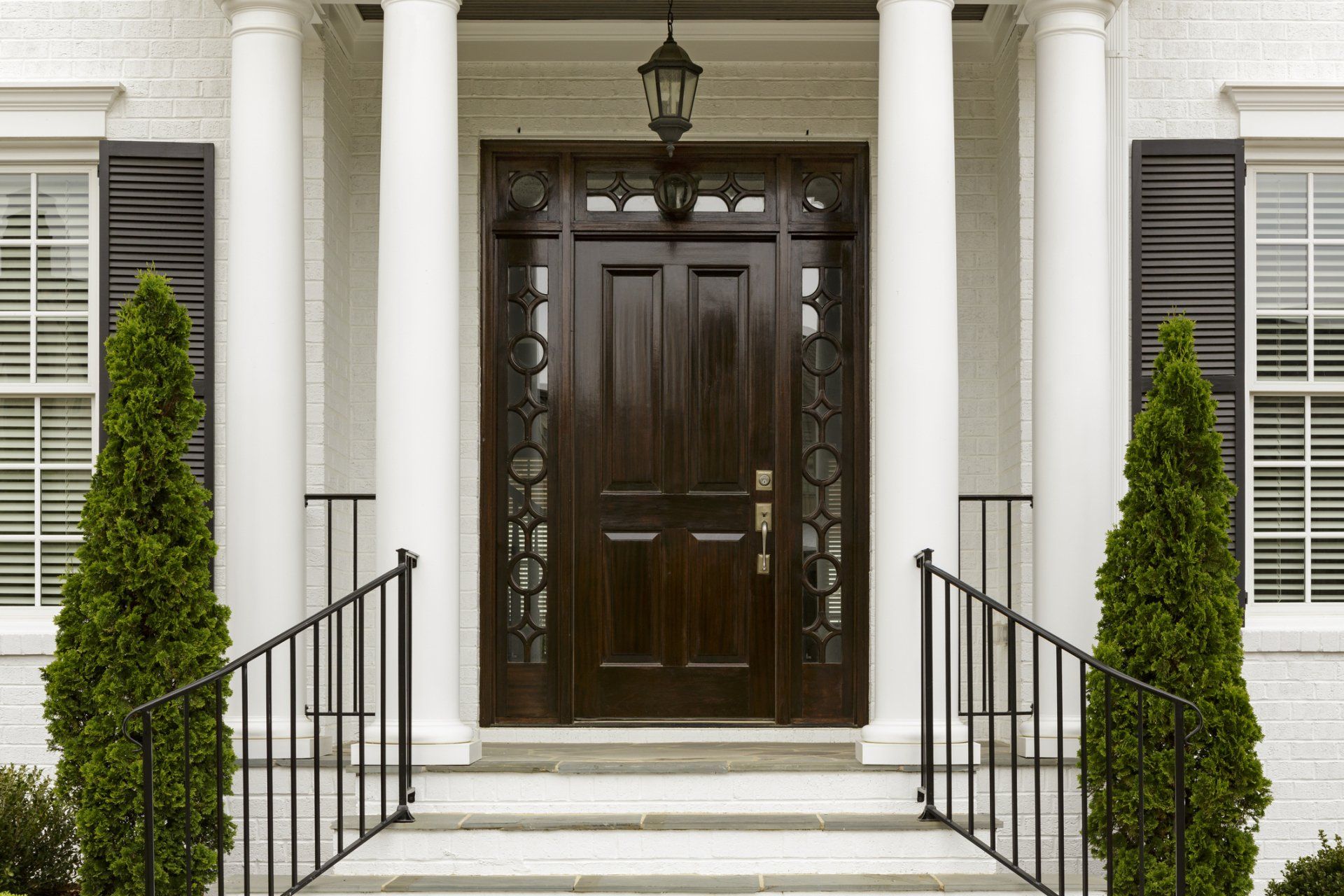 Dark Front Door With White Columns  - Capricorn Coast, QLD - Capcoast Glass