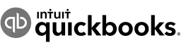 Intuit QuickBooks logo in black and gray with a circular “qb” icon.