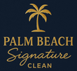 Gold palm tree atop the words "Palm Beach Signature Clean" in gold on a navy background.